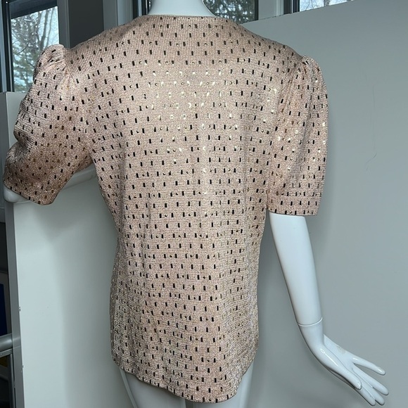 St. John Sz 10 Peach Pink Knit Single Button Puff Short Sleeve Cardigan Sweater - Picture 8 of 9
